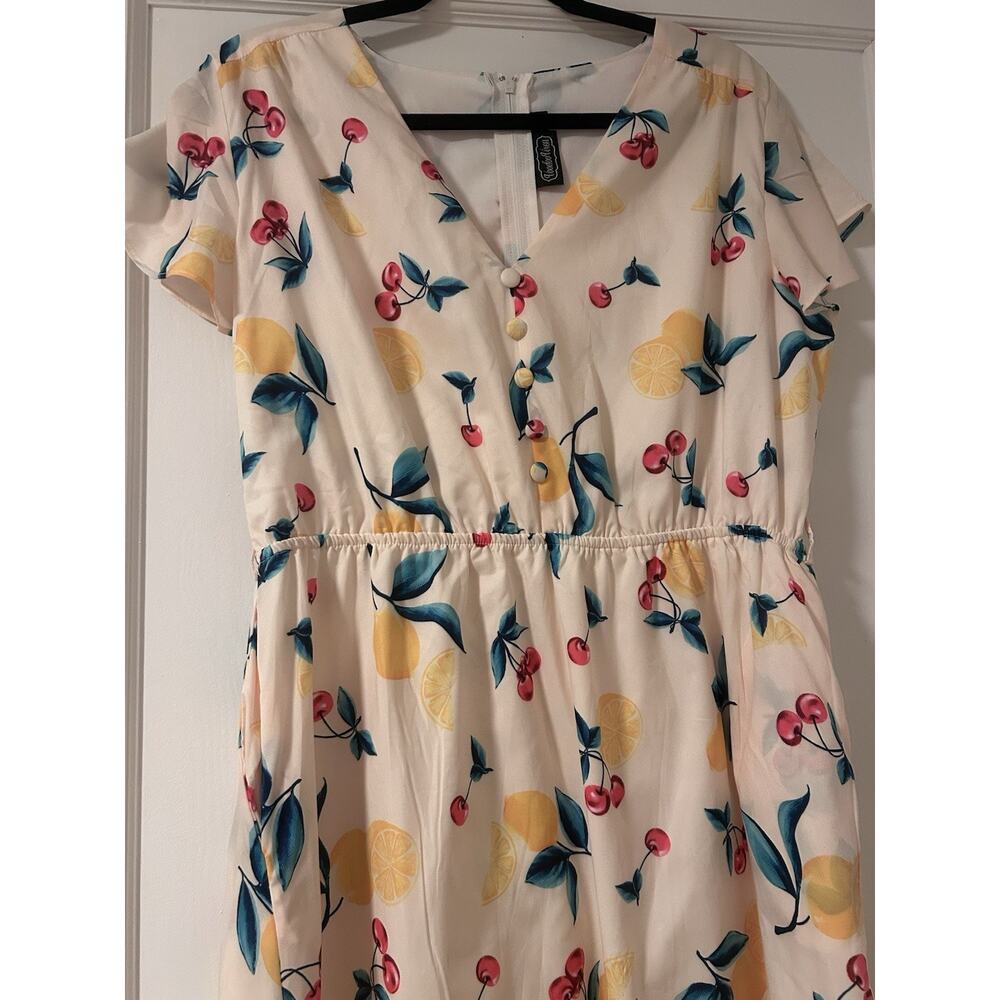 Voodoo Vixen Cherry Lemonade Swing Dress XXL Pinup Spring Summer 1950’s Pockets - Picture 15 of 16